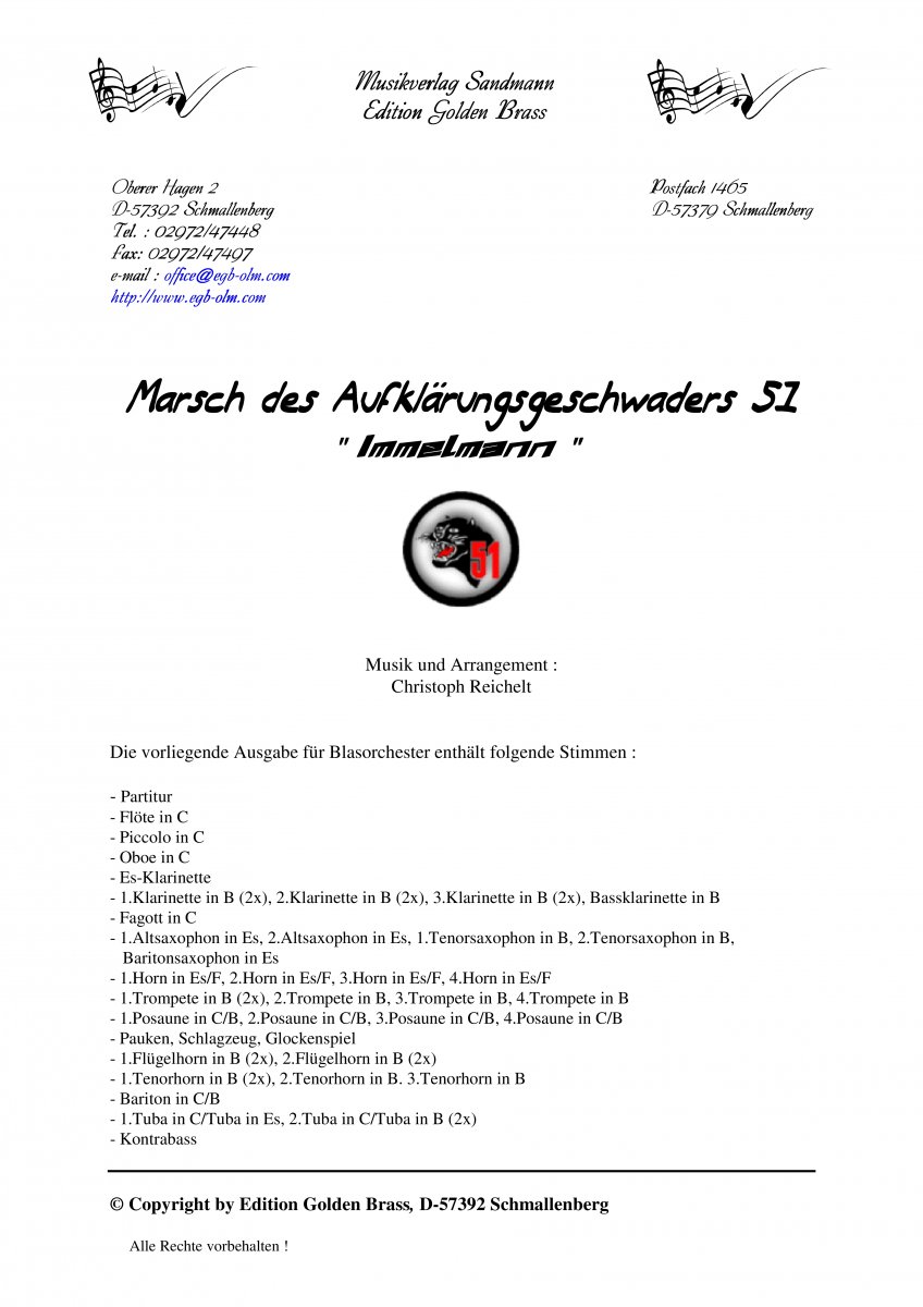 Marsch des Aufklärungsgeschwaders 51 "Immelmann" - hier klicken Marsch des Aufklärungsgeschwaders 51 "Immelmann" - hier klicken