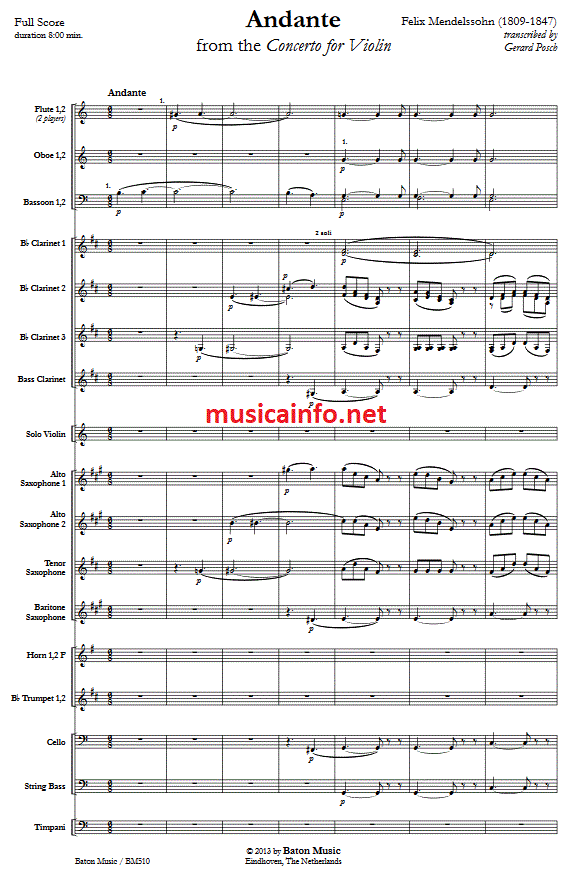 Andante (Concerto for Violin) - Notenbeispiel