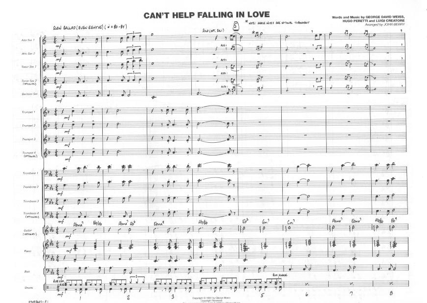 Can't Help Falling in Love - Notenbeispiel