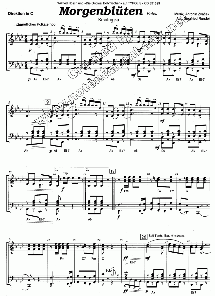 Morgenblüten (Kmotrenka-Polka) - Notenbeispiel