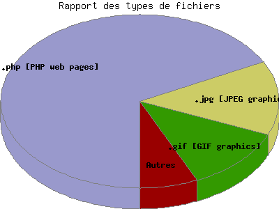 Rapport des types de fichiers: Pourcentage des requêtes by Types de fichiers.